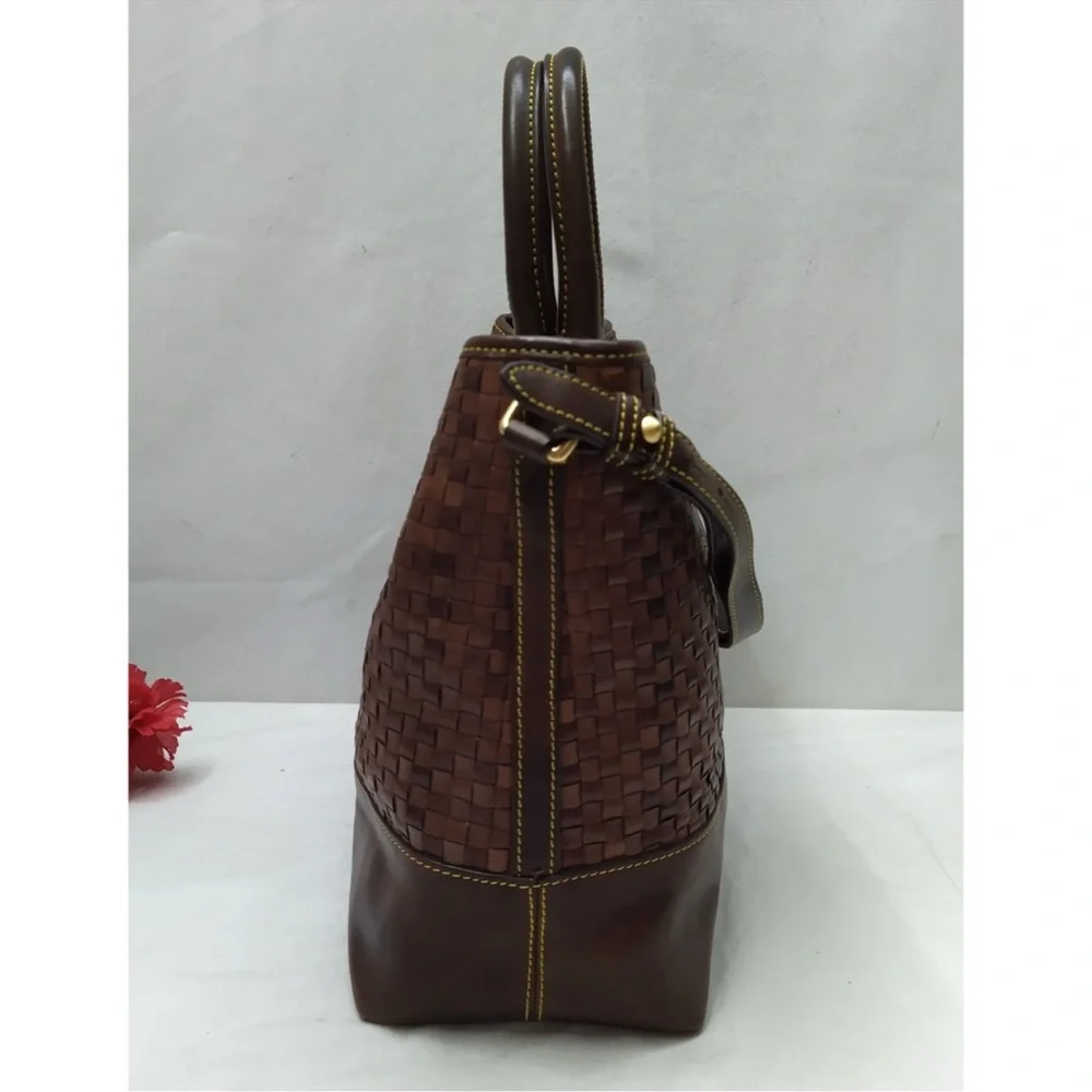 Dooney & Bourke Chocolate Tessuta Excellent Condition Woven Leather Tote - Picture 9 of 13